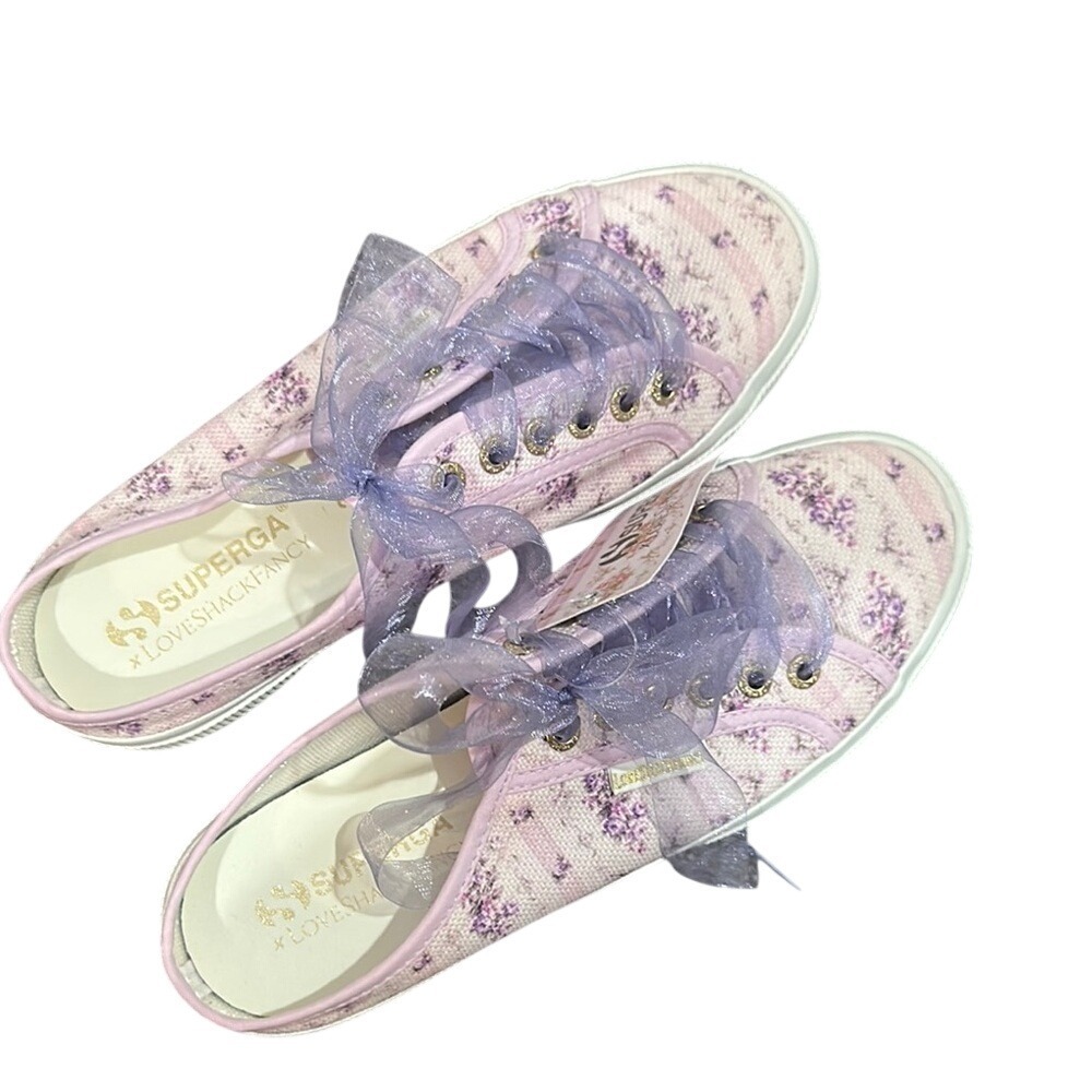 Superga x Love Shack Fancy Lavender Floral Sneakers with Sheer Laces